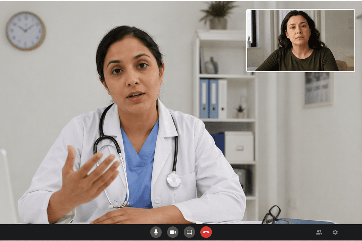 Specialist physician in a telemedicine video consultation with a patient